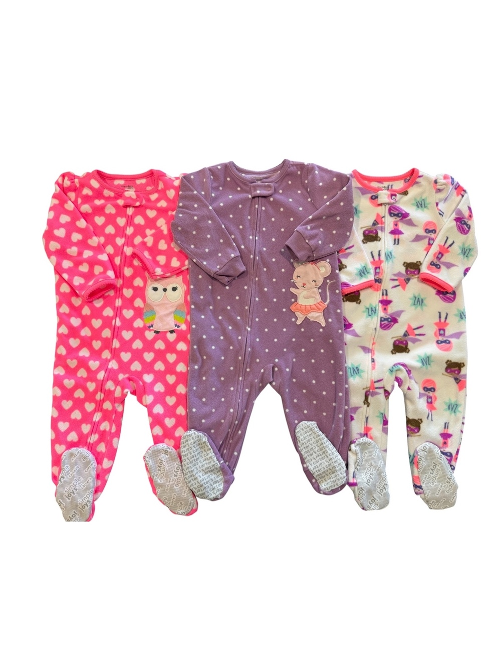 Set of 3 Carter's Simple Joys Baby Fleece Footed Pajamas, Size 18M, Pink, Purple